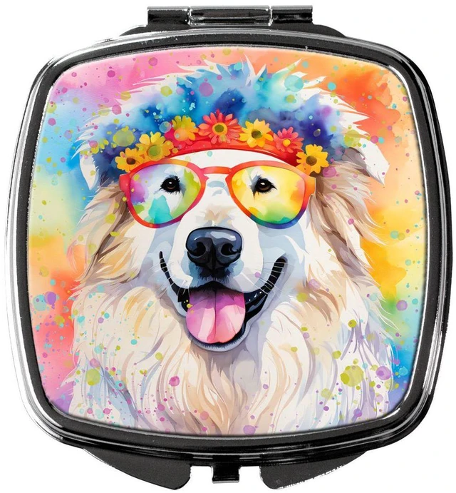 Main image of Great Pyrenees Hippie Dawg Compact Mirror Decorative Travel Makeup Mirror for Women Girls Gifts Pocket Makeup Mirror Folding Handheld