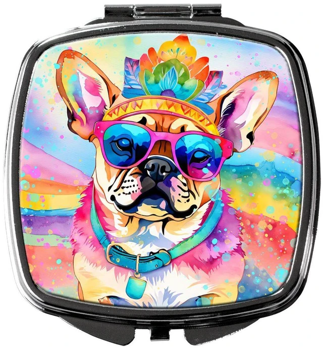Main image of Pug Hippie Dawg Compact Mirror Decorative Travel Makeup Mirror for Women Girls Gifts Pocket Makeup Mirror Folding Handheld