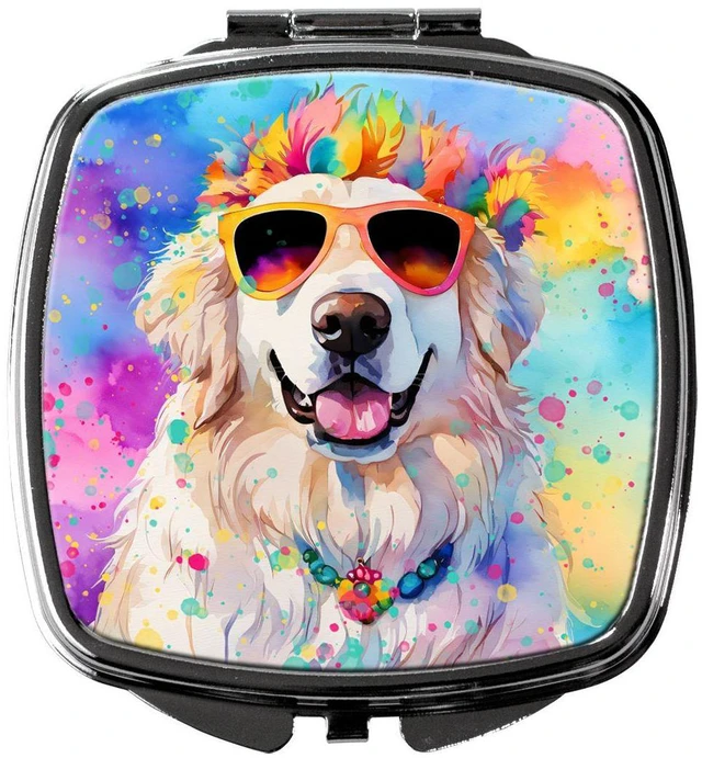 Main image of Great Pyrenees Hippie Dawg Compact Mirror Decorative Travel Makeup Mirror for Women Girls Gifts Pocket Makeup Mirror Folding Handheld