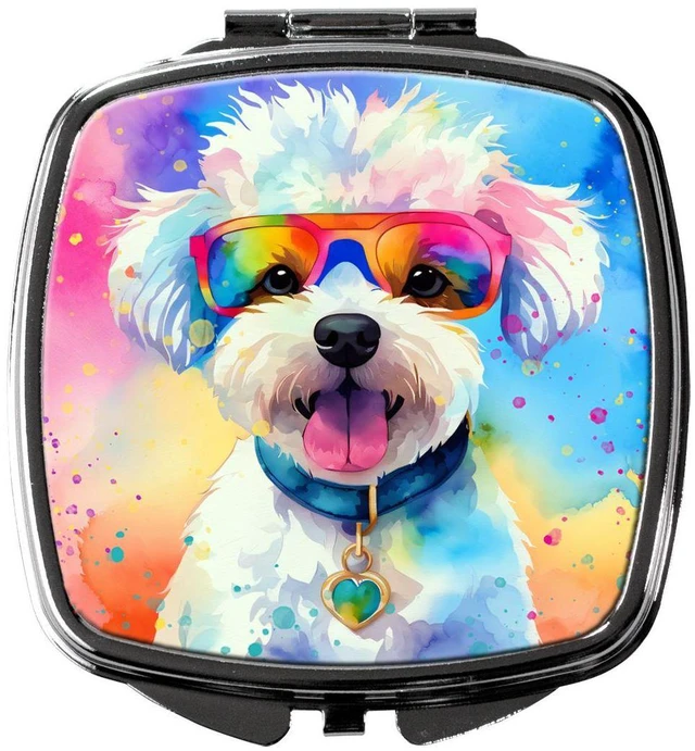 Main image of Bichon Frise Hippie Dawg Compact Mirror Decorative Travel Makeup Mirror for Women Girls Gifts Pocket Makeup Mirror Folding Handheld