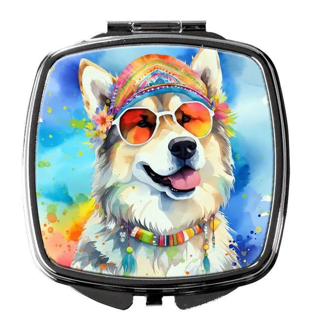 Main image of Alaskan Malamute Hippie Dawg Compact Mirror Decorative Travel Makeup Mirror for Women Girls Gifts Pocket Makeup Mirror Folding Handheld
