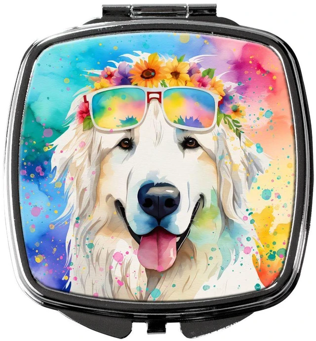 Main image of Great Pyrenees Hippie Dawg Compact Mirror Decorative Travel Makeup Mirror for Women Girls Gifts Pocket Makeup Mirror Folding Handheld