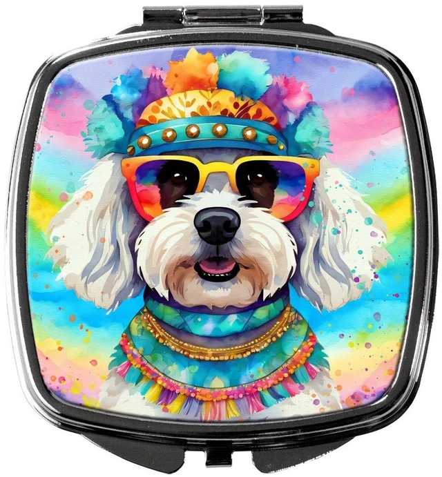 Main image of Bichon Frise Hippie Dawg Compact Mirror Decorative Travel Makeup Mirror for Women Girls Gifts Pocket Makeup Mirror Folding Handheld