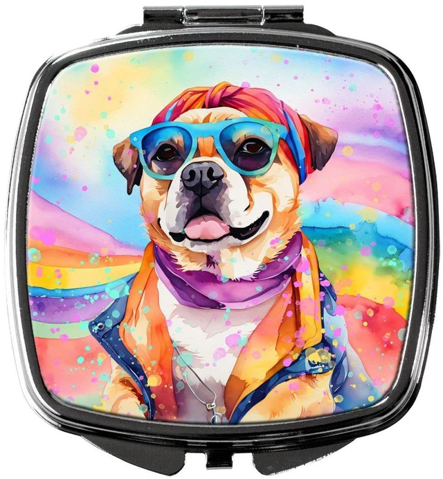 Main image of Pug Hippie Dawg Compact Mirror Decorative Travel Makeup Mirror for Women Girls Gifts Pocket Makeup Mirror Folding Handheld