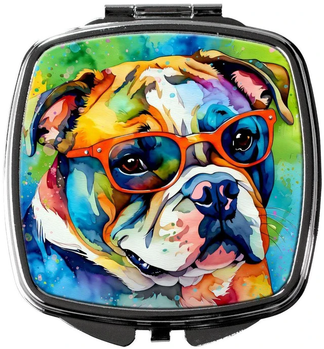 Main image of English Bulldog Hippie Dawg Compact Mirror Decorative Travel Makeup Mirror for Women Girls Gifts Pocket Makeup Mirror Folding Handheld