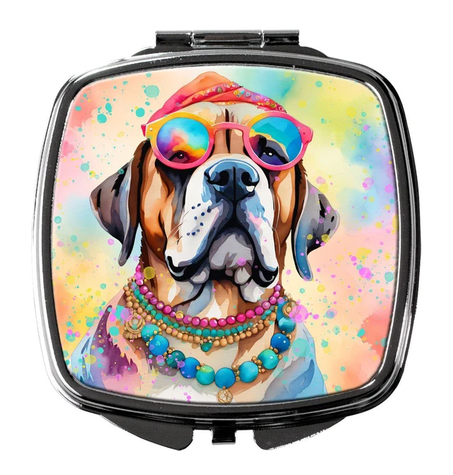 Main image of Mastiff Hippie Dawg Compact Mirror Decorative Travel Makeup Mirror for Women Girls Gifts Pocket Makeup Mirror Folding Handheld
