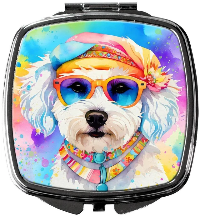 Main image of Bichon Frise Hippie Dawg Compact Mirror Decorative Travel Makeup Mirror for Women Girls Gifts Pocket Makeup Mirror Folding Handheld