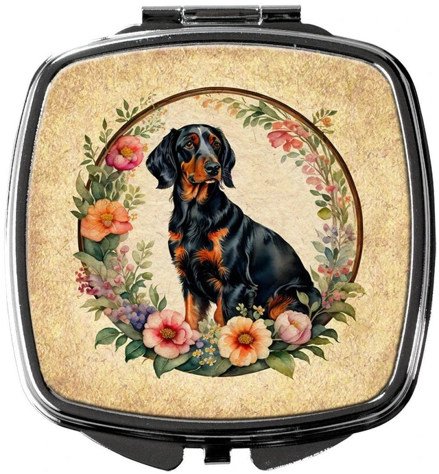 Main image of Gordon Setter and Flowers Compact Mirror Decorative Travel Makeup Mirror for Women Girls Gifts Pocket Makeup Mirror Folding Handheld