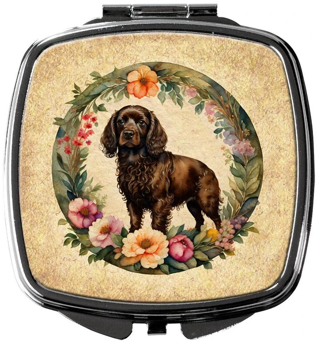 Main image of Boykin Spaniel and Flowers Compact Mirror Decorative Travel Makeup Mirror for Women Girls Gifts Pocket Makeup Mirror Folding Handheld