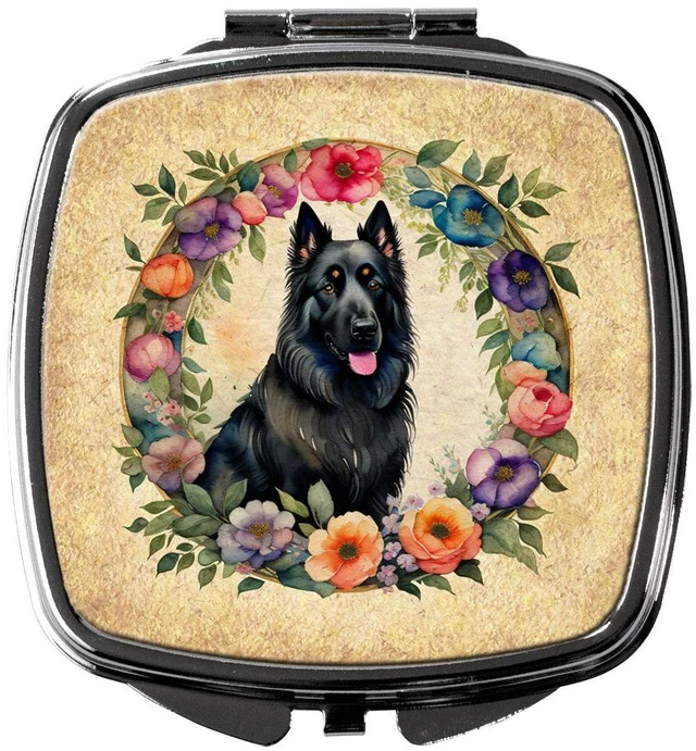 Main image of Belgian Sheepdog and Flowers Compact Mirror Decorative Travel Makeup Mirror for Women Girls Gifts Pocket Makeup Mirror Folding Handheld