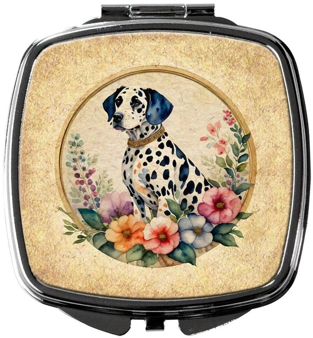 Main image of Dalmatian and Flowers Compact Mirror Decorative Travel Makeup Mirror for Women Girls Gifts Pocket Makeup Mirror Folding Handheld