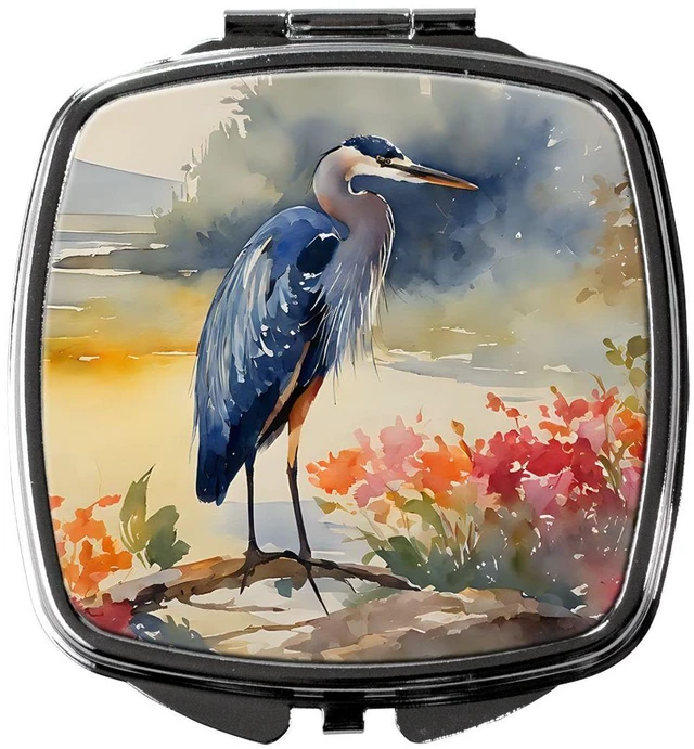Main image of Blue Heron Compact Mirror Decorative Travel Makeup Mirror for Women Girls Gifts Pocket Makeup Mirror Folding Handheld