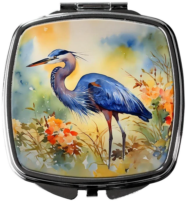 Main image of Blue Heron Compact Mirror Decorative Travel Makeup Mirror for Women Girls Gifts Pocket Makeup Mirror Folding Handheld