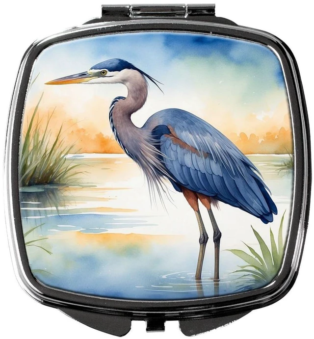 Main image of Blue Heron Emerging as the day fades Compact Mirror Decorative Travel Makeup Mirror for Women Girls Gifts Pocket Makeup Mirror Folding Handheld