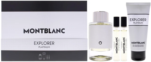 Main image of Explorer Platinum by Mont Blanc for Men - 4 Pc Gift Set 3.3oz EDP Spray, 2 x 0.25oz EDP Spray (Mini), 3.3oz Shower Gel