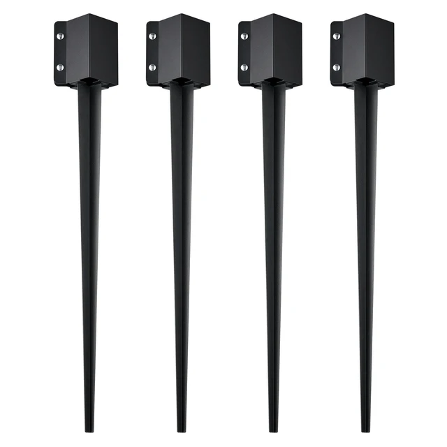 Alt view image 8 of 8 - Fence Post Anchor Ground Spike, 4 Pack 36 x 4 x 4 Inches Outer Diameter (Inner Diameter 3.5 x3.5 Inches), Metal Black Powder Coated Post Stake Ground, for Mailbox Deck Garden Railing