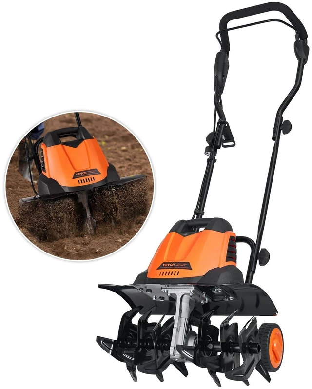 Alt view image 10 of 10 - 12 Amp Electric Tiller, 18" Tilling Width 3.94" Tilling Depth Corded Electric Tiller/Cultivator, Steel Mn Tines, Rototiller for Garden Lawn Soil Digging