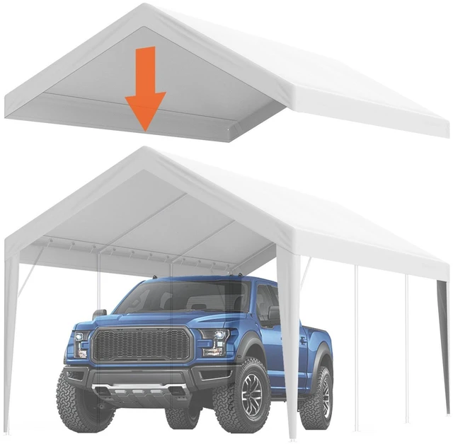 Alt view image 15 of 15 - VEVOR Carport Replacement Canopy Cover 10 x 20 ft, Garage Top Tent Shelter Tarp Heavy-Duty Waterproof & UV Protected, Easy Installation with Ball Bungees,White (Only Top Cover, Frame Not Include)