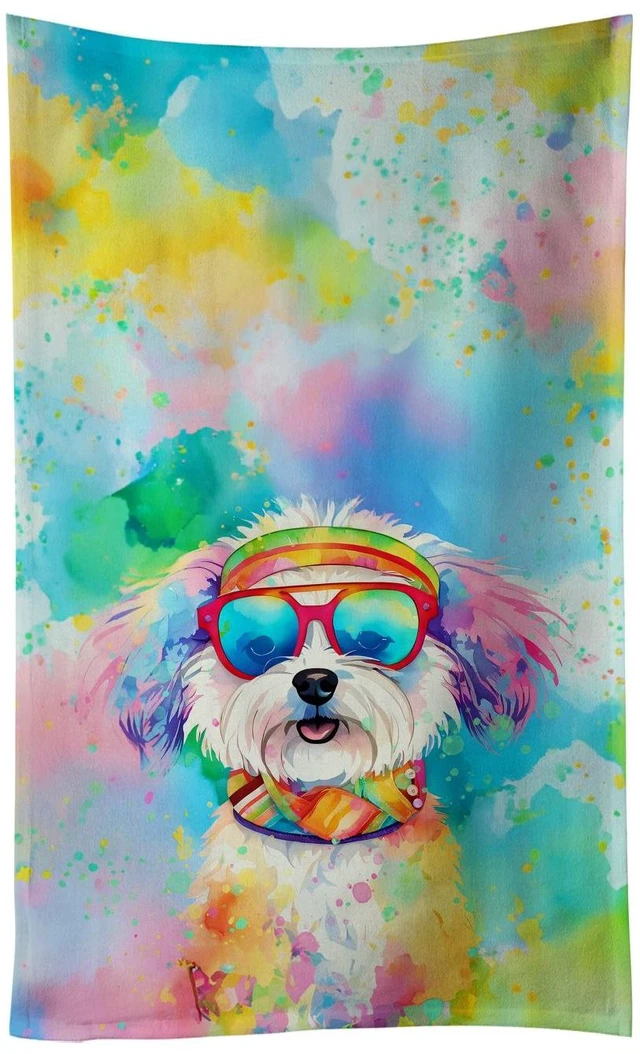 Main image of Bichon Frise Hippie Dawg Kitchen Towel Dish Cloths Guest Hand Towel Decorative Bathroom Towel for Face,Tea, Dishcloth, Kitchen and Bath