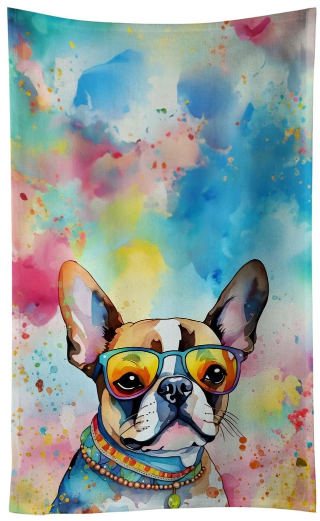 Main image of Boston Terrier Hippie Dawg Kitchen Towel Dish Cloths Guest Hand Towel Decorative Bathroom Towel for Face,Tea, Dishcloth, Kitchen and Bath
