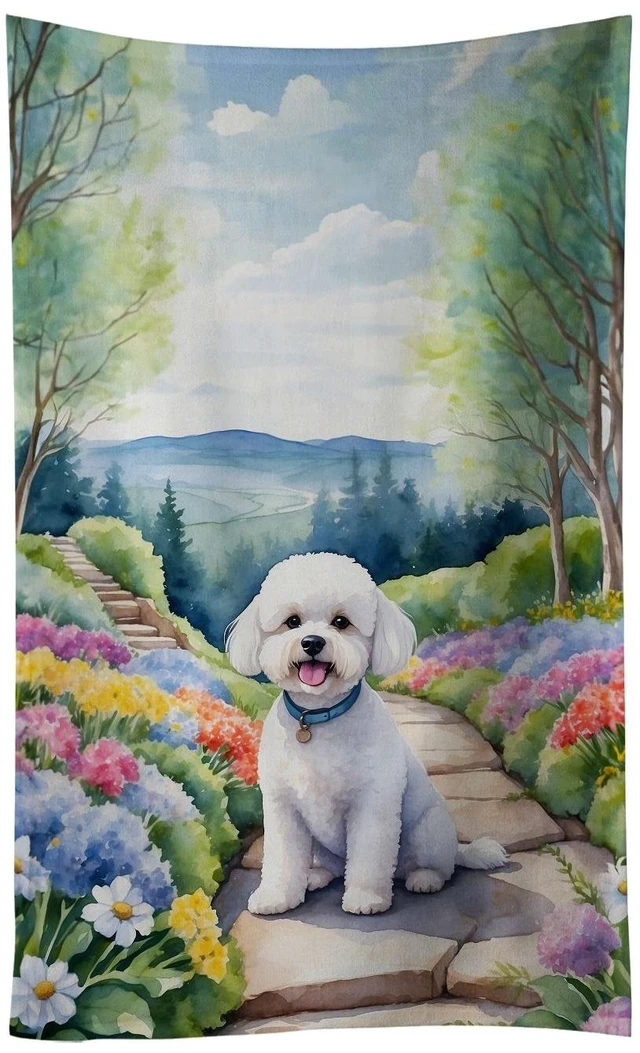 Main image of Bichon Frise Spring Path Kitchen Towel Dish Cloths Guest Hand Towel Decorative Bathroom Towel for Face,Tea, Dishcloth, Kitchen and Bath