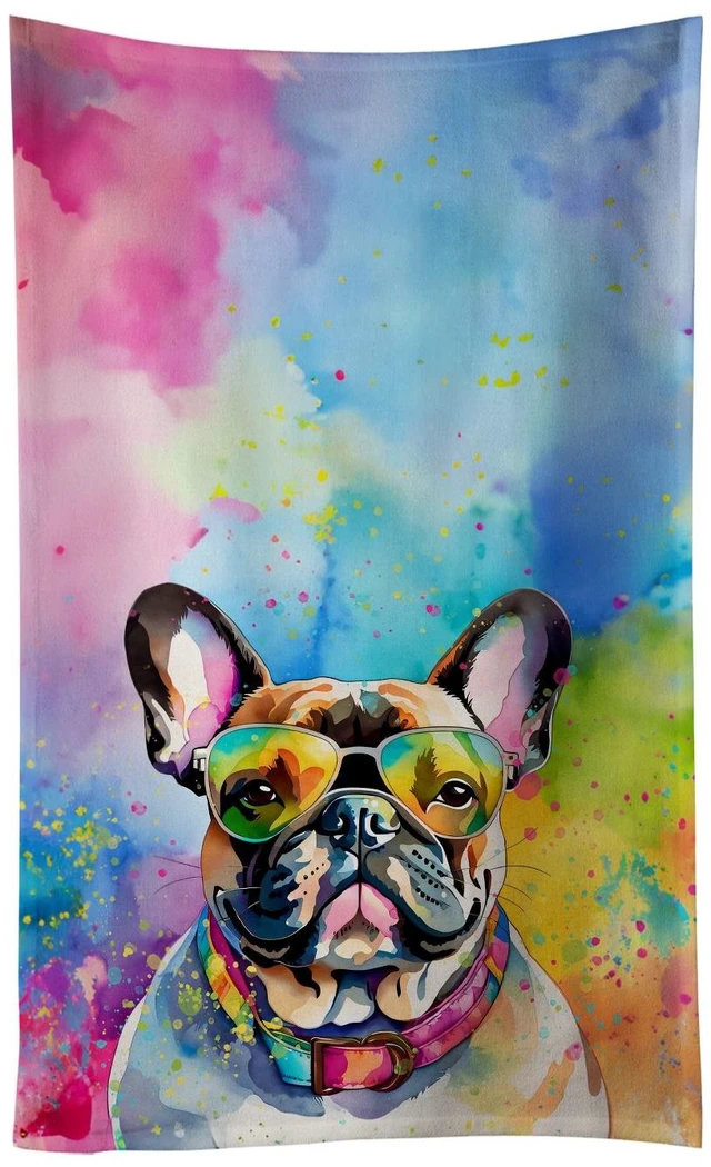Main image of French Bulldog Hippie Dawg Kitchen Towel Dish Cloths Guest Hand Towel Decorative Bathroom Towel for Face,Tea, Dishcloth, Kitchen and Bath
