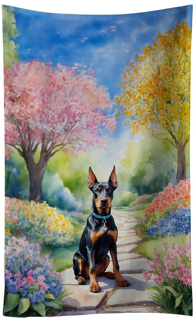 Main image of Doberman Pinscher Spring Path Kitchen Towel Dish Cloths Guest Hand Towel Decorative Bathroom Towel for Face,Tea, Dishcloth, Kitchen and Bath