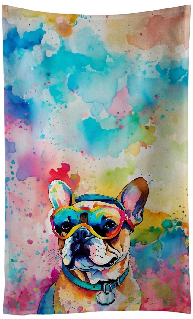 Main image of French Bulldog Hippie Dawg Kitchen Towel Dish Cloths Guest Hand Towel Decorative Bathroom Towel for Face,Tea, Dishcloth, Kitchen and Bath