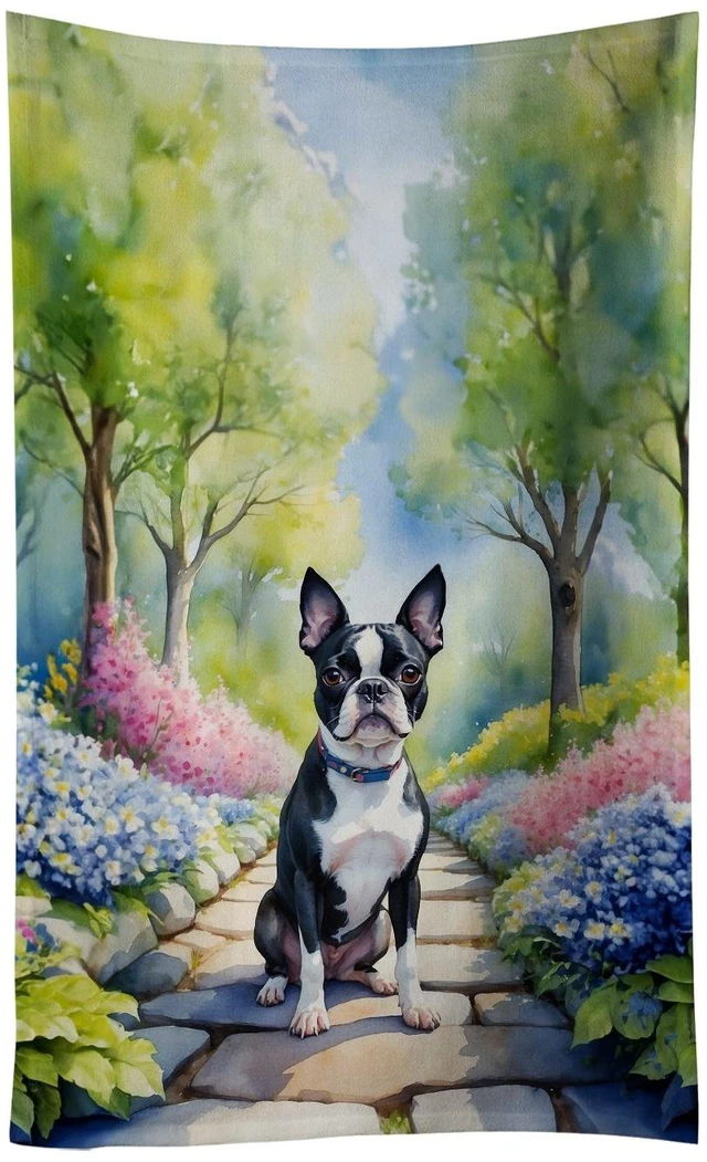 Main image of Boston Terrier Spring Path Kitchen Towel Dish Cloths Guest Hand Towel Decorative Bathroom Towel for Face,Tea, Dishcloth, Kitchen and Bath