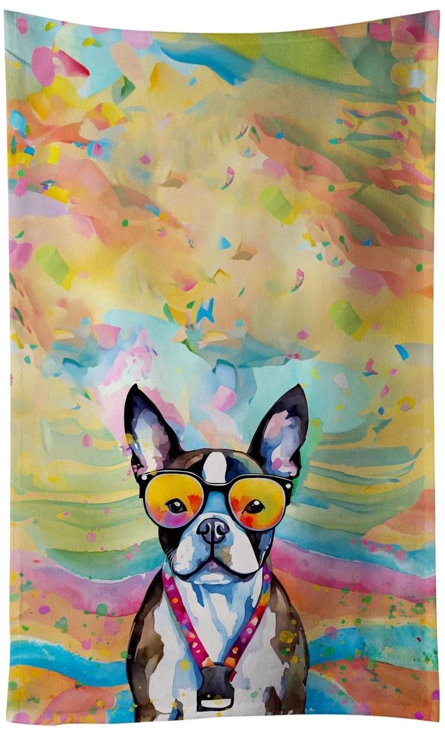 Main image of Boston Terrier Hippie Dawg Kitchen Towel Dish Cloths Guest Hand Towel Decorative Bathroom Towel for Face,Tea, Dishcloth, Kitchen and Bath