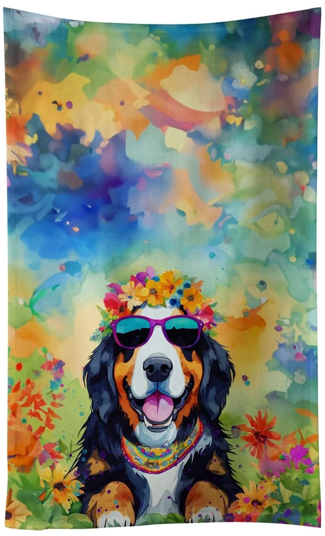 Main image of Bernese Mountain Dog Hippie Dawg Kitchen Towel Dish Cloths Guest Hand Towel Decorative Bathroom Towel for Face,Tea, Dishcloth, Kitchen and Bath