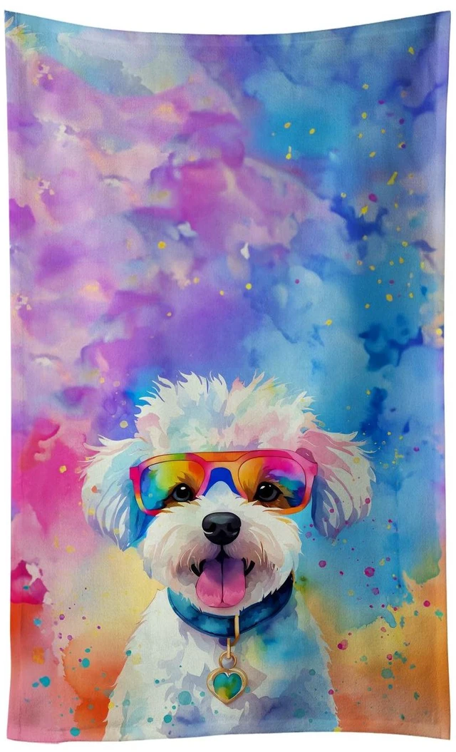 Main image of Bichon Frise Hippie Dawg Kitchen Towel Dish Cloths Guest Hand Towel Decorative Bathroom Towel for Face,Tea, Dishcloth, Kitchen and Bath