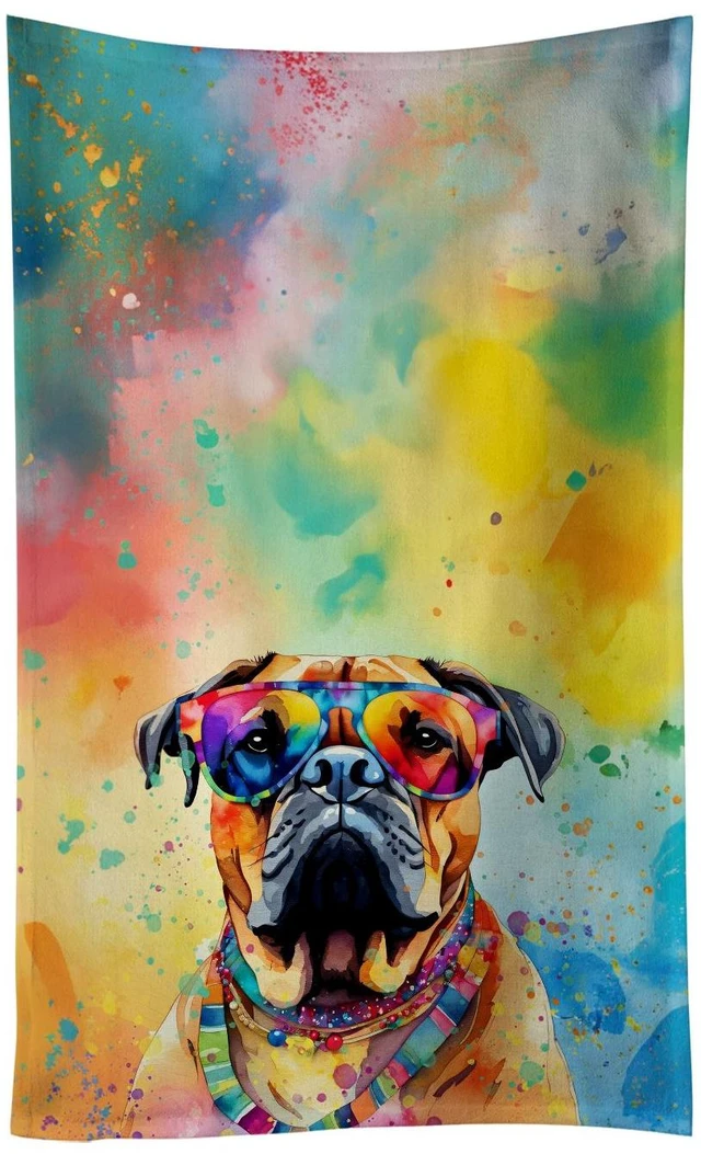 Main image of Bullmastiff Hippie Dawg Kitchen Towel Dish Cloths Guest Hand Towel Decorative Bathroom Towel for Face,Tea, Dishcloth, Kitchen and Bath