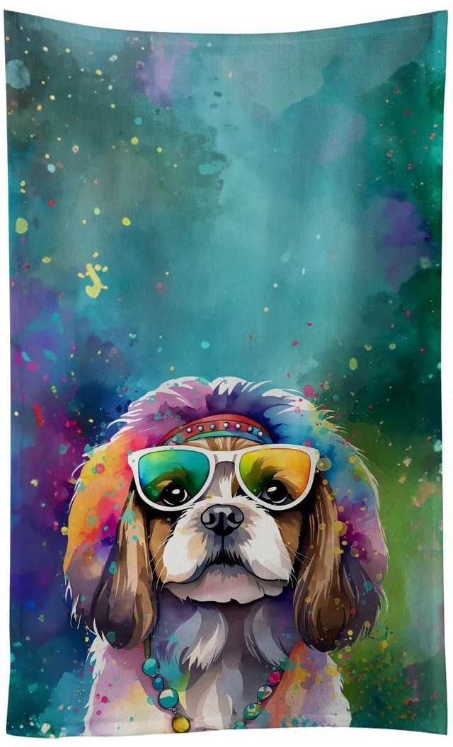 Main image of Shih Tzu Hippie Dawg Kitchen Towel Dish Cloths Guest Hand Towel Decorative Bathroom Towel for Face,Tea, Dishcloth, Kitchen and Bath