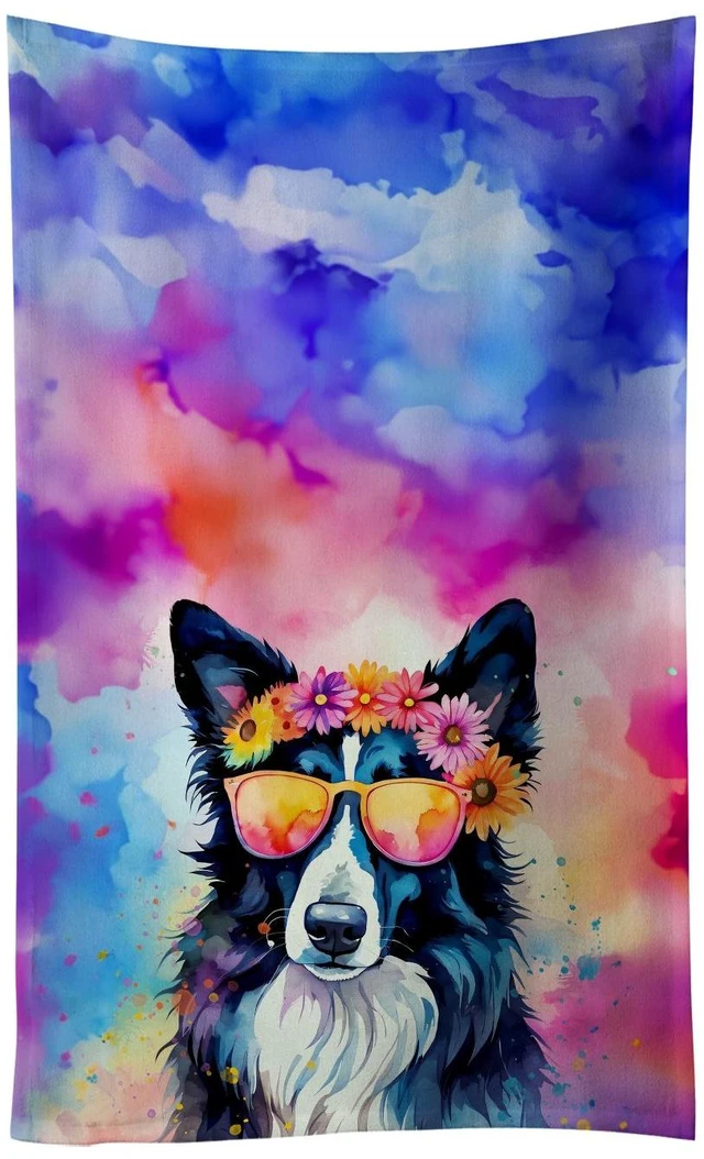 Main image of Border Collie Hippie Dawg Kitchen Towel Dish Cloths Guest Hand Towel Decorative Bathroom Towel for Face,Tea, Dishcloth, Kitchen and Bath