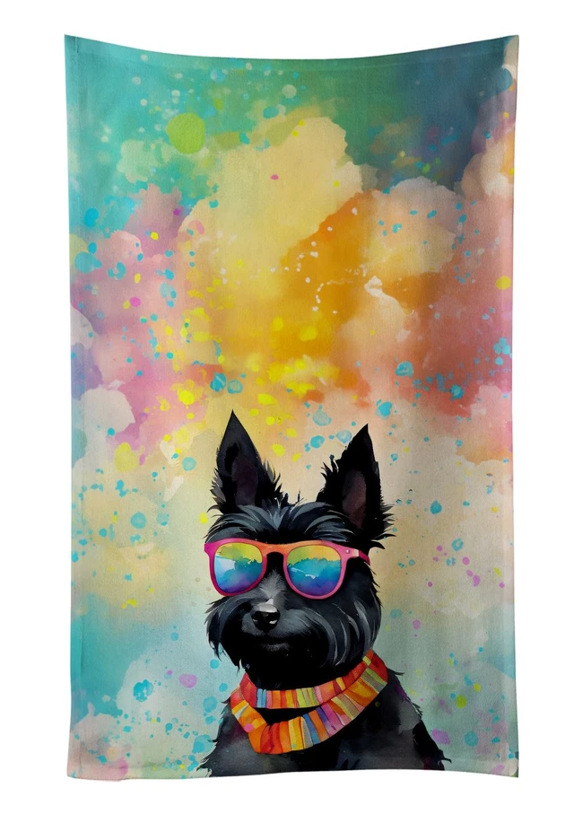 Main image of Scottish Terrier Hippie Dawg Kitchen Towel Dish Cloths Guest Hand Towel Decorative Bathroom Towel for Face,Tea, Dishcloth, Kitchen and Bath