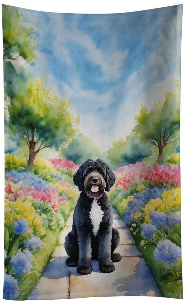 Main image of Portuguese Water Dog Spring Path Kitchen Towel Dish Cloths Guest Hand Towel Decorative Bathroom Towel for Face,Tea, Dishcloth, Kitchen and Bath
