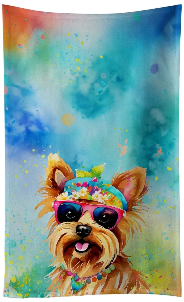 Main image of Yorkshire Terrier Hippie Dawg Kitchen Towel Dish Cloths Guest Hand Towel Decorative Bathroom Towel for Face,Tea, Dishcloth, Kitchen and Bath
