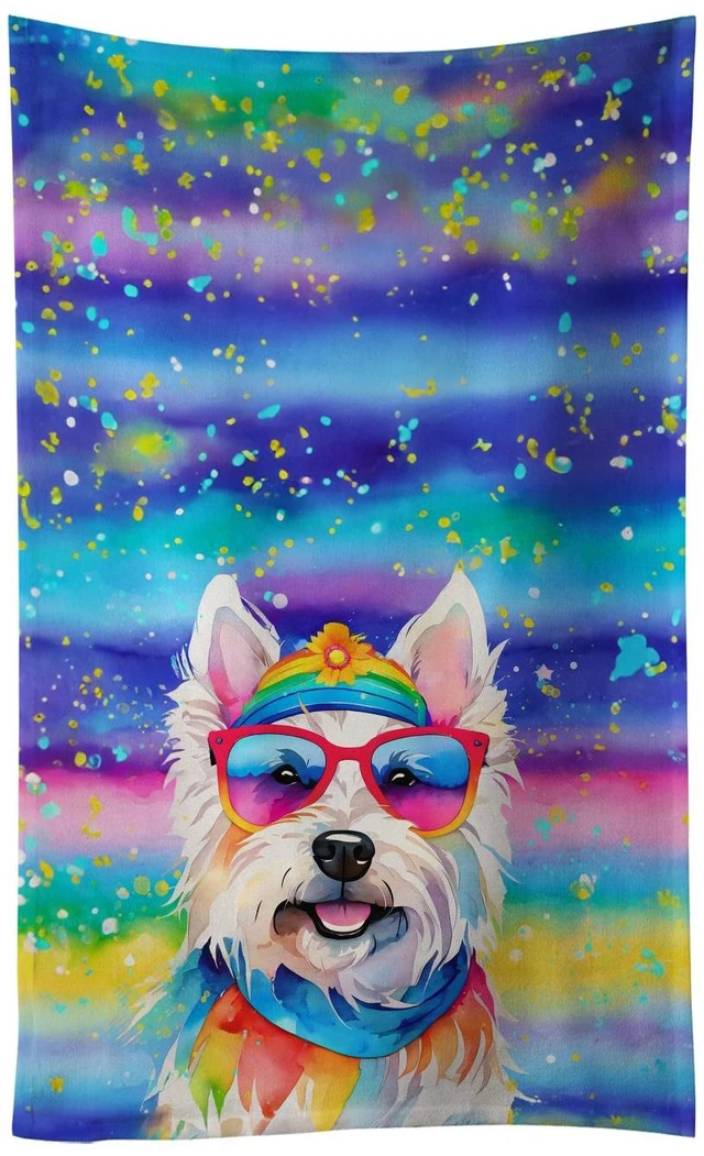 Main image of Westie Hippie Dawg Kitchen Towel Dish Cloths Guest Hand Towel Decorative Bathroom Towel for Face,Tea, Dishcloth, Kitchen and Bath