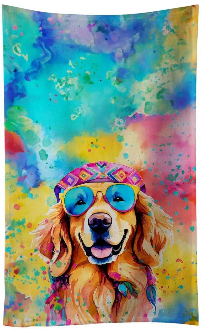 Main image of Golden Retriever Hippie Dawg Kitchen Towel Dish Cloths Guest Hand Towel Decorative Bathroom Towel for Face,Tea, Dishcloth, Kitchen and Bath