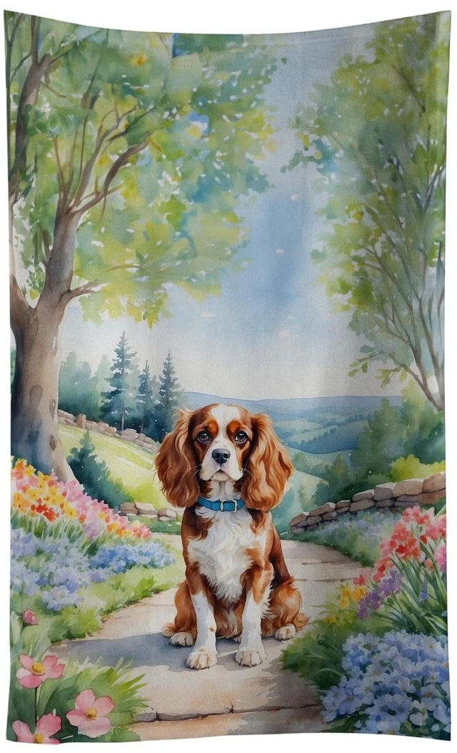 Main image of Cavalier Spaniel Spring Path Kitchen Towel Dish Cloths Guest Hand Towel Decorative Bathroom Towel for Face,Tea, Dishcloth, Kitchen and Bath