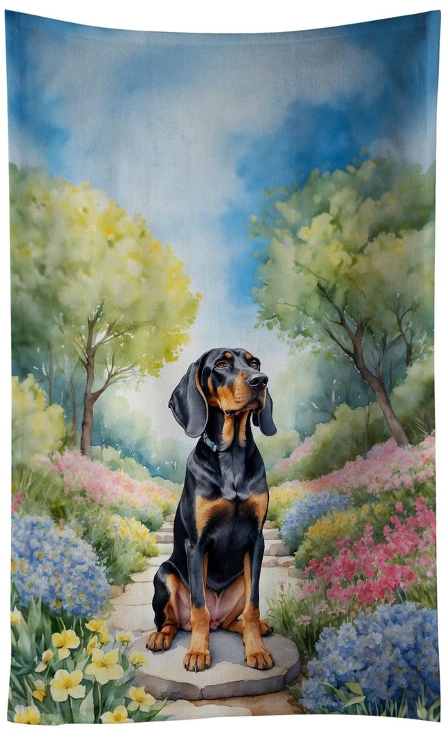 Main image of Black and Tan Coonhound Spring Path Kitchen Towel Dish Cloths Guest Hand Towel Decorative Bathroom Towel for Face,Tea, Dishcloth, Kitchen and Bath