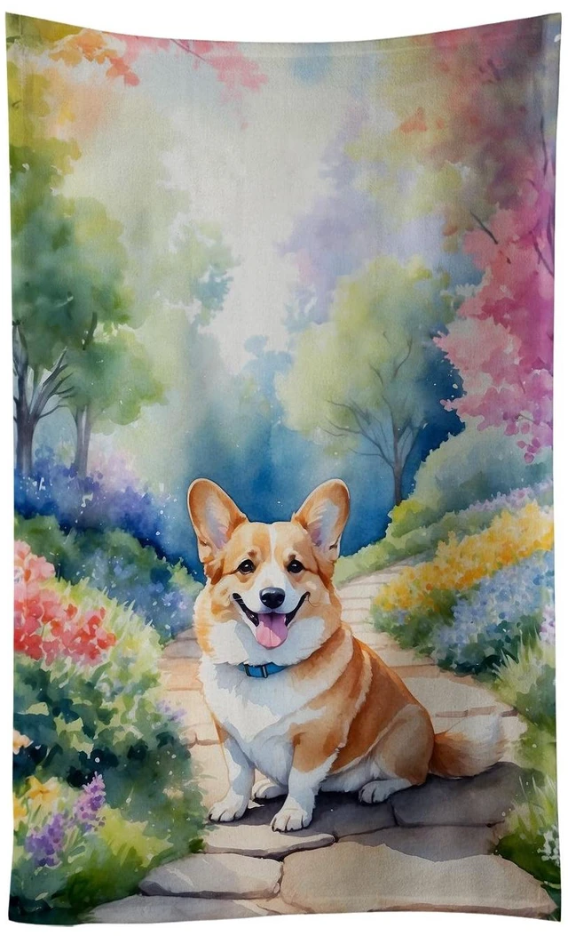 Main image of Corgi Spring Path Kitchen Towel Dish Cloths Guest Hand Towel Decorative Bathroom Towel for Face,Tea, Dishcloth, Kitchen and Bath