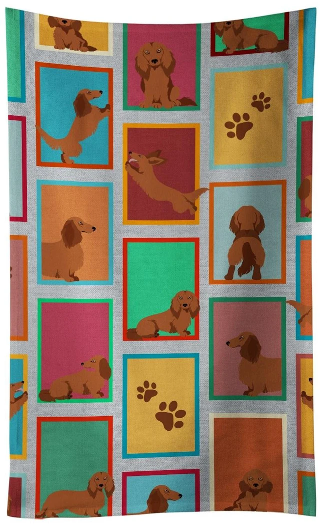 Main image of Lots of Longhaired Red Dachshund Kitchen Towel Dish Cloths Guest Hand Towel Decorative Bathroom Towel for Face,Tea, Dishcloth, Kitchen and Bath