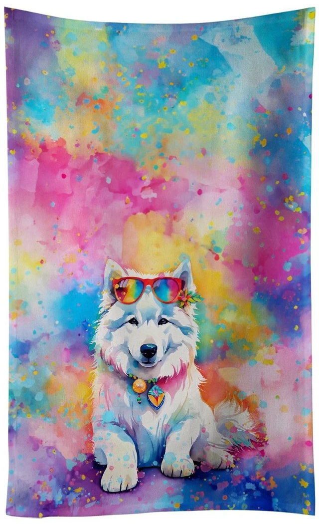 Main image of Samoyed Hippie Dawg Kitchen Towel Dish Cloths Guest Hand Towel Decorative Bathroom Towel for Face,Tea, Dishcloth, Kitchen and Bath
