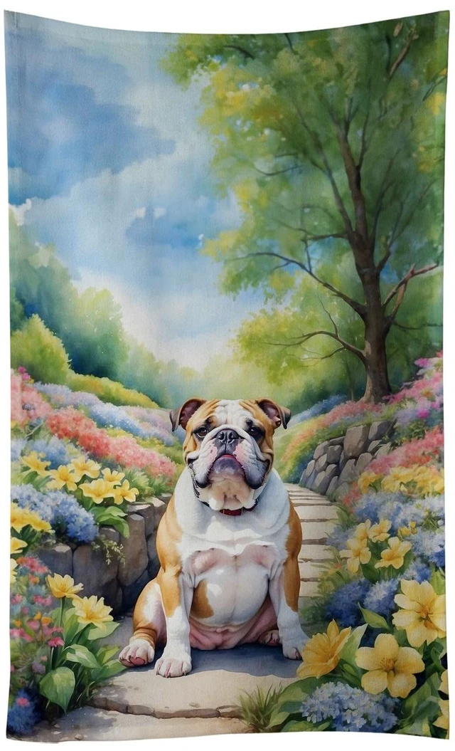 Main image of English Bulldog Spring Path Kitchen Towel Dish Cloths Guest Hand Towel Decorative Bathroom Towel for Face,Tea, Dishcloth, Kitchen and Bath