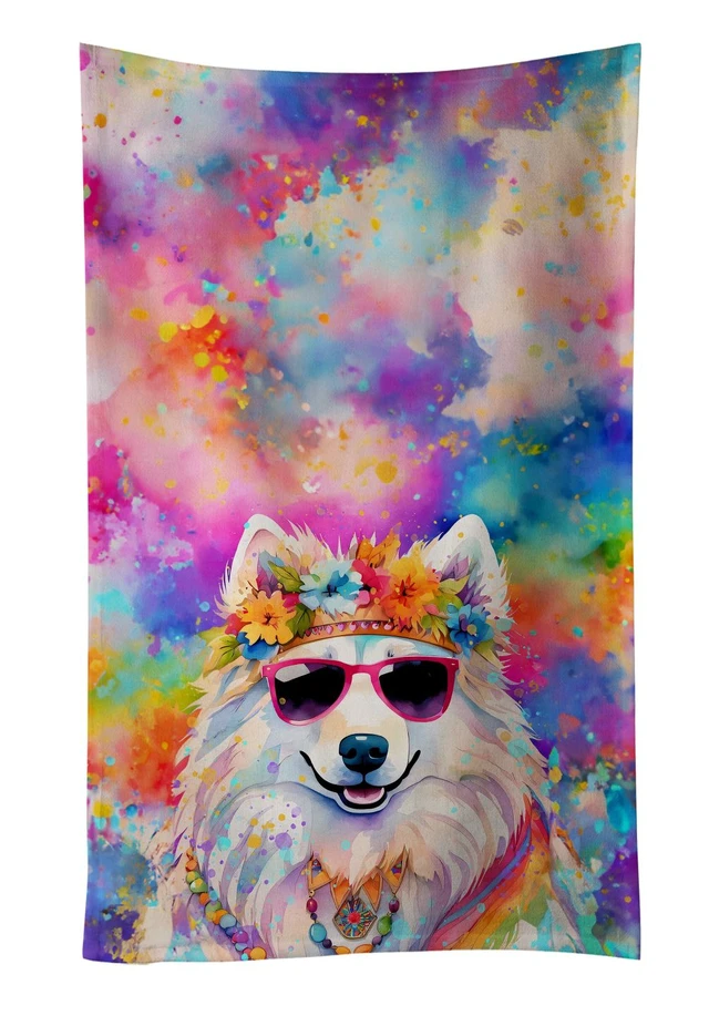 Main image of Samoyed Hippie Dawg Kitchen Towel Dish Cloths Guest Hand Towel Decorative Bathroom Towel for Face,Tea, Dishcloth, Kitchen and Bath