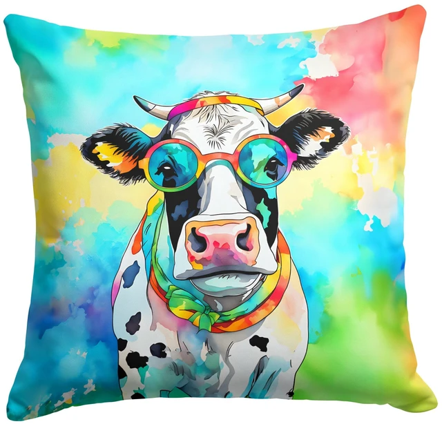 Main image of NEW Hippie Animal Cow Throw Pillow Machine Washable, Indoor Outdoor Decorative Pillow for Couch, Bed or Patio, 18Hx18W