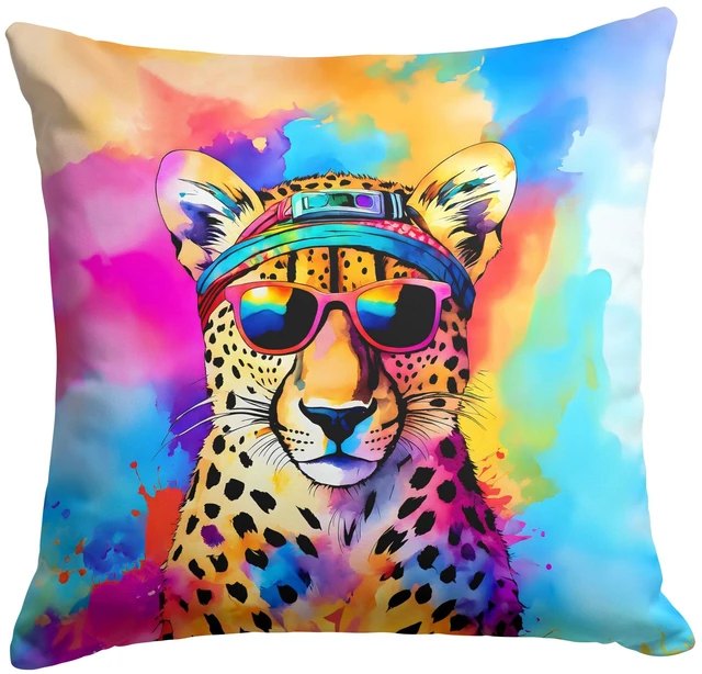 Main image of NEW Hippie Animal Cheetah Throw Pillow Machine Washable, Indoor Outdoor Decorative Pillow for Couch, Bed or Patio, 18Hx18W