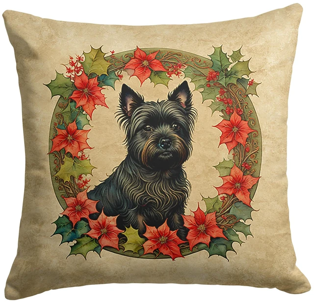 Main image of Cairn Terrier Christmas Flowers Throw Pillow Machine Washable, Indoor Outdoor Decorative Pillow for Couch, Bed or Patio, 18Hx18W
